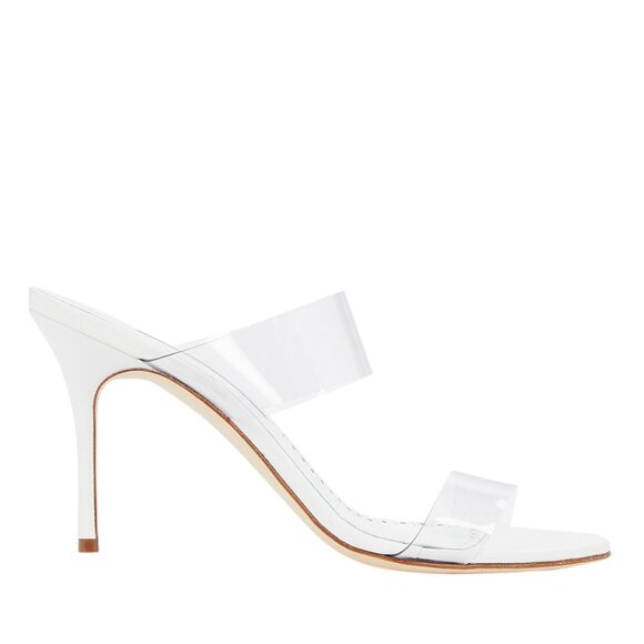 NWT Manolo Blahnik Scolto 90 Sandals White Leather Sz 36.5 Clear PVC Strap - Picture 2 of 10